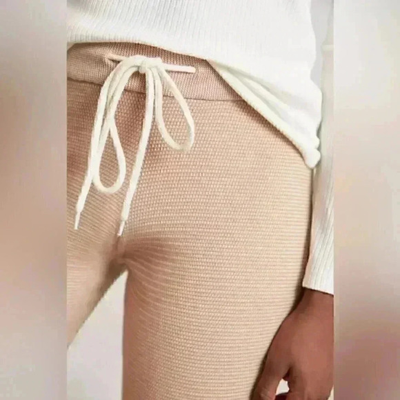 Anthropologie Varley Alice Cotton Knit Sweatpants in Praline Ivory - Picture 4 of 12